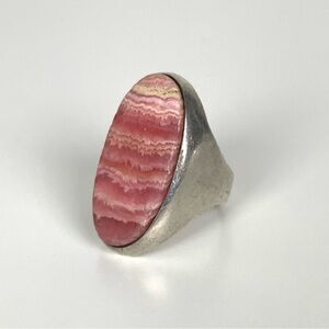 Sterling Silver Ring Pink Rhodochrosite Oval Stone Vtg Stamped Arg 925 Sz 7.5